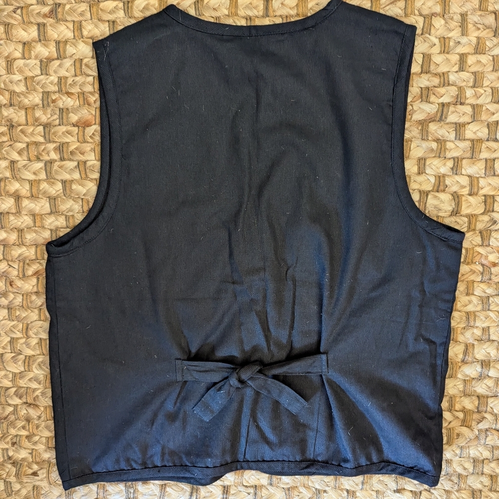 Dress Barn Christmas Vest Black With White Snowmen And Tie In Back Size Small - Picture 2 of 3